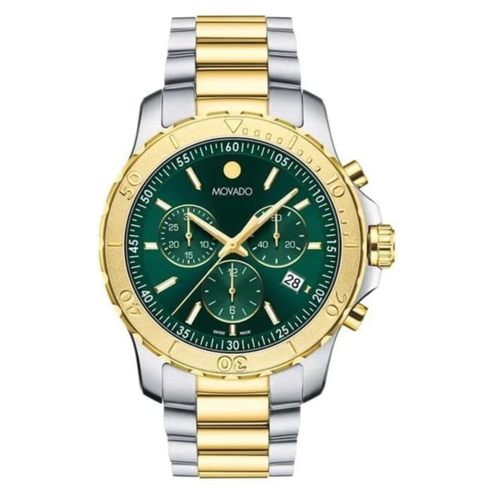MOVADO ACTIVE SPORT CHRONOGRAPH 2600181 GREEN DIAL TWO-TONE BRACELET MENS WATCH